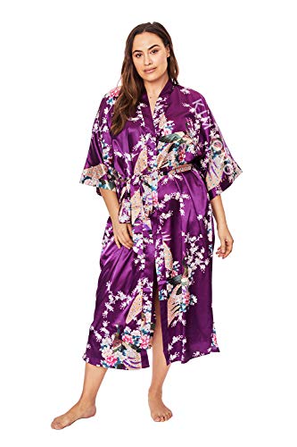 KIM+ONO Plus Size Satin Floral Kimono Robe