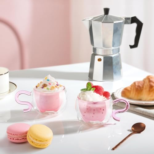 ecooe 130ml Süße Rosa Katze Doppelwandige Kaffeegläser Espressotassen 2er-Set, Katzentasse Geburtstagsgeschenk Geschenke für Frauen… – Ansicht 4