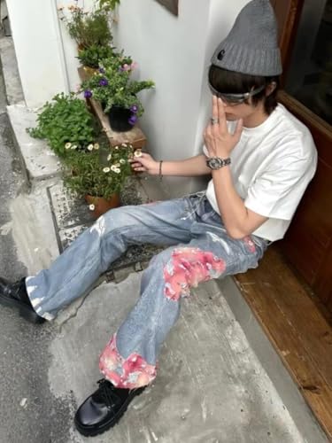 Unisex Vintage Ripped Straight Leg Jeans High Waisted Distressed Jeans Harajuku Hip Hop Patchwork Baggy Pants Grunge Clothes3