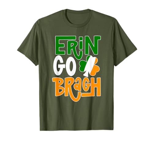 Erin Go Bragh Ireland Shamrock Distressed White Print T-Shirt