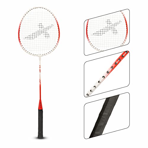 Image of Vector X VXB-80 Badminton Racquet Aluminium Lightweight Racket for Beginners & Adults Durable Frame, Comfortable Grip, Outdoor Sports Practice, Training & Recreational Play (1 PC+ 3 /4 Cover, Red)