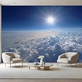 Blue Sky Clouds 3D Peel and Stick Wallpaper Mural 88″Wx60″H Sunny Sea of Clouds Wallpaper for Bedroom livingroom TV Background Removable Self-Adhesive Art Deco Wall Murals