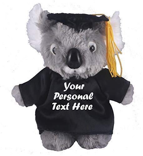 Plushland Plush Stuffed Animal Toys 8 Inches Present Gifts for Graduation Day, Personalized Text, Name or Your School Logo on Gown, Best for Any Grad