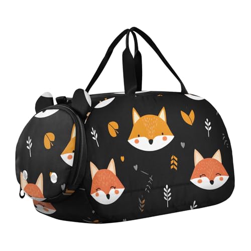 Kids Sports Duffel Bag for Boys & Girls - Cute Fox Arrows Leaves 100% Polyester Gym Bag with Separate Shoe Compartment, Adjustable Shoulder Strap, Compact Travel & Workout Gear Bag
