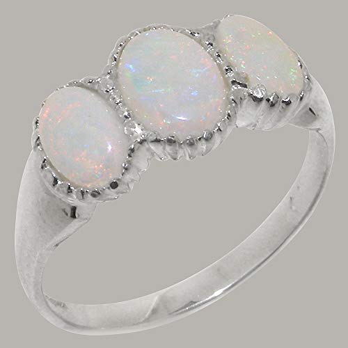 925 Sterling Silver Natural Opal Womens Trilogy Ring - Sizes 4 to 12 Available2