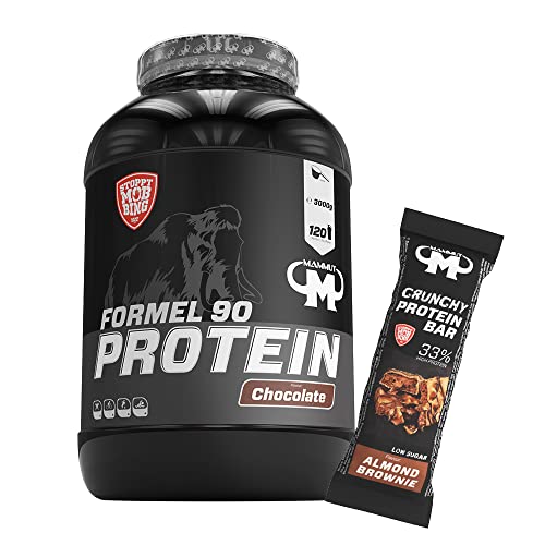 Mammut Nutrition Formel 90 Proteinpulver Schokolade 3 kg, 4-Komponenten Protein: Sojaisolat, Whey, Milch, Ei-Protein mit Vitamin B6, gezielte Proteinversorgung, inkl. Protein Riegel Brownie
