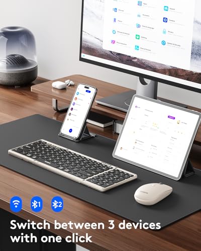 Image of Foldable Keyboard and Mouse, Samsers Folding Bluetooth Keyboard Combo, 2.4G + BT5.0 x 2, Full-Size Portable Travel Keyboard & Rechargeable Wireless Mouse for Windows Android iOS Mac OS, Starlight