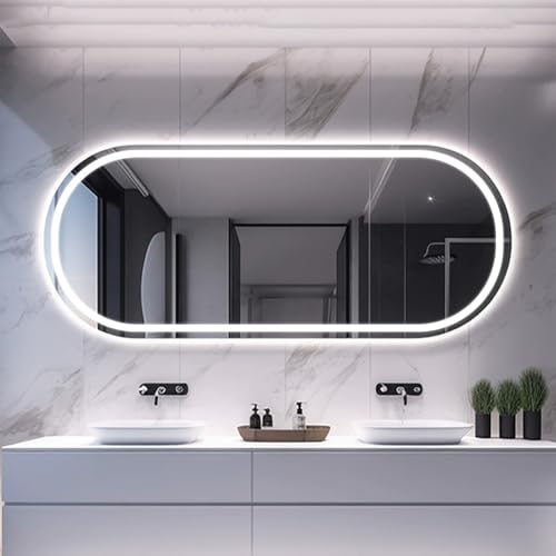 Espejo de baño LED de 32 x 20 pulgadas, gran espejo ovalado sin marco para montar en la pared con antivaho, iluminación que cambia de color para una decoración elegante