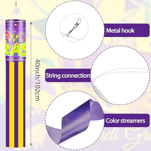 Mardi Gras Wind Sock Iris Flowers Colorful Wind Socks Holiday Outdoor Decorations Purple Yellow Green Festival Flags for Home Party-A - Thumbnail 4