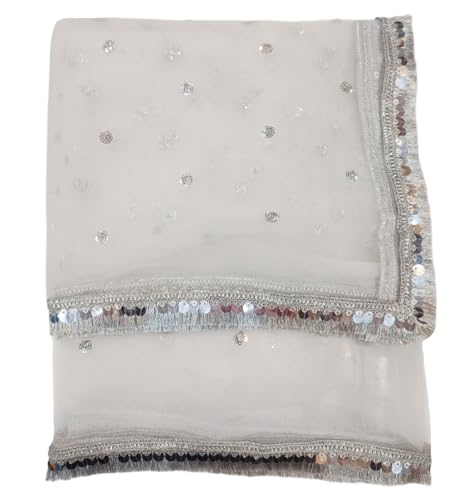 Image of Navti Creations Women's Lightweight Net Dupatta With Sequence Embroidery & Kiran Border (Length 2.25m)