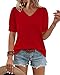 Blouses for Women Dressy Casual Beach Fashion Vacation 0utfits Christmas Valentine's Day Thanksgiving Shirts V Neck Short Sleeve Spring Summer Tops Red 2XL