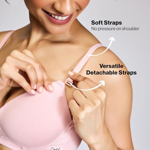 Image of NYKD NYB198 Cotton Lightly Padded Non Wired 3 /4th Coverage T-Shirt Bra Multiway Detachable Straps Invisible Under Clothes