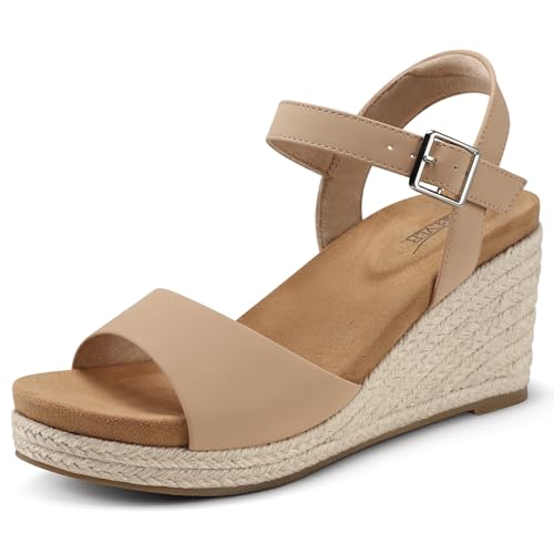 SHIBEVER Women's Wedge Platform Sandals: Espadrille Dressy Comfortable Summer Open Toe Ankle Strap Buckle Women Sandal