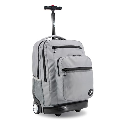 J World Sundance Laptop Rolling Backpack for Girls Boys. Roller Bookbag with Wheels, 20 Inch, Grey