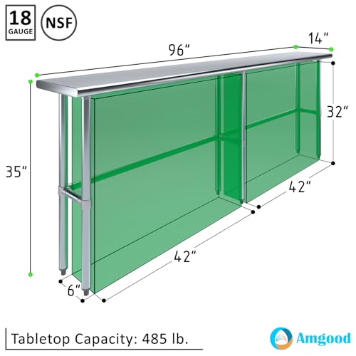 Image of AmGood Stainless Steel Work Table Open Base | Metal Work Bench (Stainless Steel Table Open Base, 96 inch Long x 14 inch Deep)