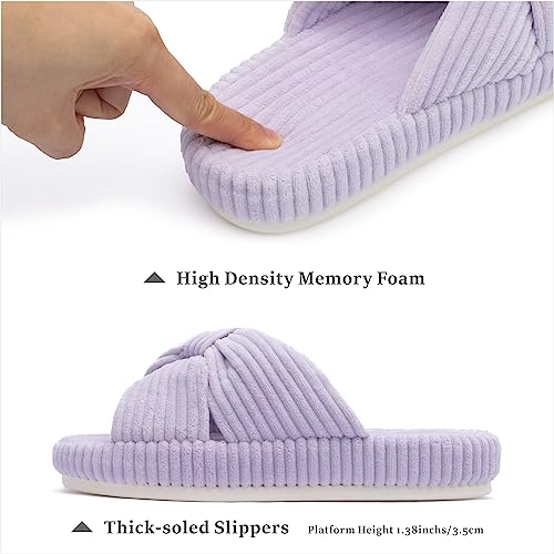 Image of Chantomoo Slippers for Women Memory Foam House Bedroom Corduroy Bow Crossbands Slipper Shoes Comfy Trendy Gift Slippers