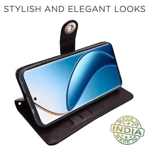 Image of Pikkme Realme 12 Pro 5G / Realme 12 Pro Plus 5G Flip Cover Leather Finish | Inside TPU with Card Pockets | Wallet Stand and Shock Proof | Complete Protection Button Flip Case (Coffee)