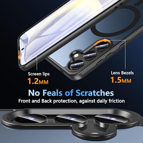 Image of OWKEY for Galaxy S24|S25 Case 6.2'',Magnetic Samsung Galaxy S24 /S25 Case for Magsafe with Tempered Glass Screen Protector, [Shockproof Military] Translucent Back Slim Bumper Cover S24 S25 Case, Black