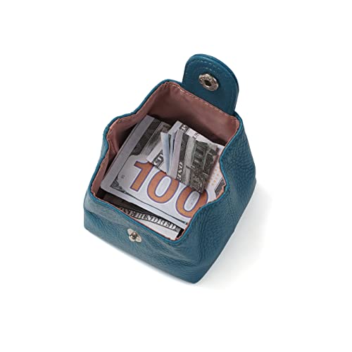 Image of Cockatoo Genuine Leather Coin Pouch Change Holder, Mini Snap Pocket Wallet for Men Women (Azure, Large)