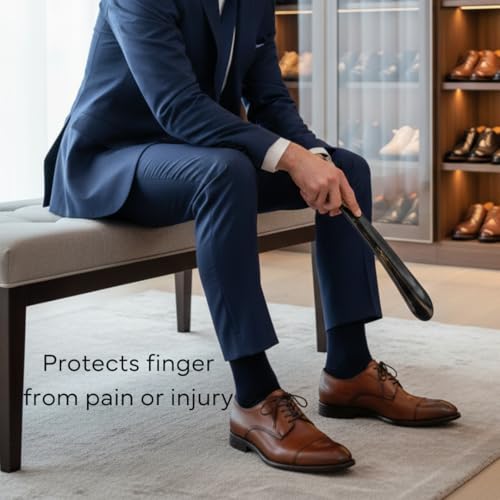 Image of Chardonnay Shoe Horn | Travel Friendly Shoe Wearing Stick for Men & Women | Medium Handle | Easy Slip-On for Shoes | Elegant Business, Wedding & Casual Formal Footwear Accessory - Black