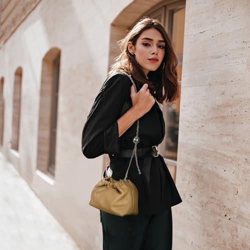 Image of Leather Small Crossbody Bag For Women Trendy. Dumpling Bag Ruched Clutch Purse For Women Evening Bag Cloud Purse Hobo Bag.