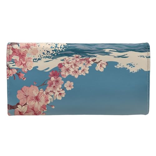 Image of AFPANQZ Leather Wallets for Women RFID Blocking Checkbook Wallet with Cit Card Slots, Retro Cherry Blossom Women's Leather Purse Large Capacity PU Purses with Zipper