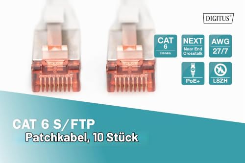 DIGITUS LAN Kabel Cat 6 – 0,25 m – 10 Stück – S/FTP Geschirmt – Grau – Ansicht 2