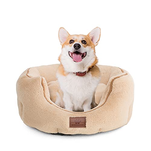 Cat Beds for Indoor Cats,Small Dog Bed,Cuddler Dog Beds,Calming Dog Bed Donut,Soft Anxiety Cozy Pet Beds,Puppy Bed for Small/Medium Dogs Washable Round in Beige Color,WINDRACING PET