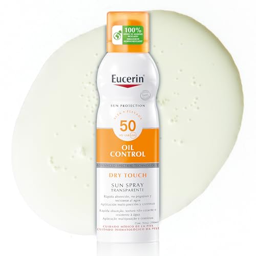 Eucerin Sun Body Oil Control Aerosol Spray FPS 50 (200 ml), spray protector solar 50 con filtros UVA/UVB, crema de sol transparente, protección solar para pieles sensibles y con tendencia acneica