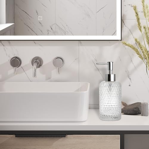 Image of Glass Hand Soap Dispenser Bathroom, Refillable Liquid 12.7oz Soap Dispenser with Rust-Proof Plastic Pump for Kitchen