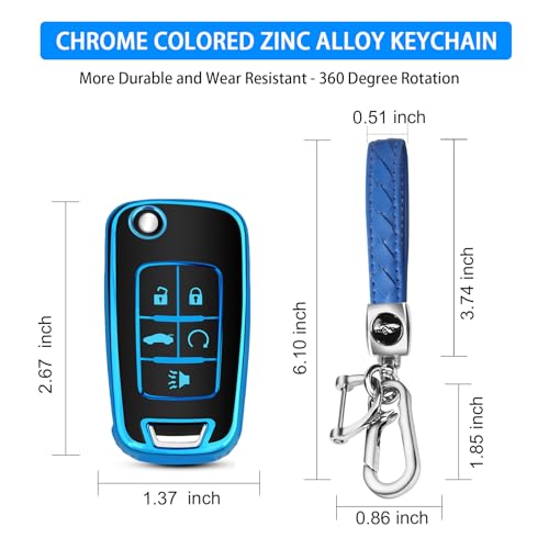 Image of QBUC for Chevy Key Fob Cover with Keychain Fit for Chevrolet Equinox Buick Camaro Cruze Malibu Impala Sonic Full Protection (Black /Blue)