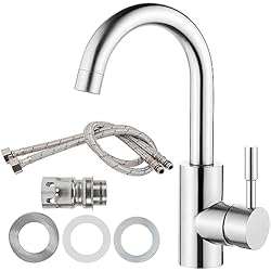 Bricomart Grifos Fregadero SCLLNDA Grifos Cocina Fregadero,Grifo de Cocina Acero Inoxidable,Grifo Fregadero Cocina Giratorio a 360°,Grifo para Fregadero Monomando con Tubo de Conexión,Agua Fría y Caliente Disponible