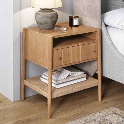 Nathan James Meads Wood Nightstand with Drawer, Vintage Nightstan...
