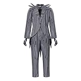 RocailleCos Men's Jack Cosplay Costume Stripe Tail Coat Pants Outfit Christmas Nightmare Suit with Bowtie (black 2, L)