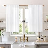 BGment White Kitchen Curtains for Window Over Sink 40 Inch Length, Short Linen Semi Sheer Drapes Light Filtering with Rod Pocket Back Tab for Cafe Bathroom Window, 2 Panels, 42 X 40 Inch