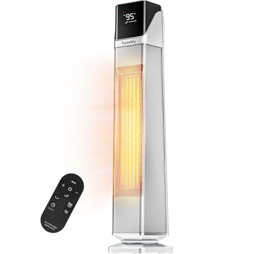 Hykolity Space Heater Large Room, 30' Electric Heaters for Indoor Use with Thermostat and Remote,70° Oscillation, 24H Timer, 1500W Fast Heating Portable Heaters for Office, Bedroom, Home - Silver