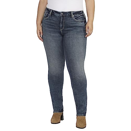 Silver Jeans Co. Women's Plus Size Suki Mid Rise Curvy Fit Straight Leg Jeans, Med Wash ECF385