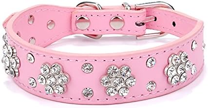 Leather Dog Collar, Gimilife Personalized Dog Cat Collar, Bling Collar, PU Leather Collar Black,Red,Pink and Blue, Male and Female, Five Adjustable Sizes,Small or Medium Dogs(Pink, S)