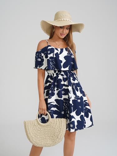 Image of Off Shoulder Ruffle Dress for Women, A-Line Mini Dress with Belt, Fitted Bust Summer Wedding Guest Dress