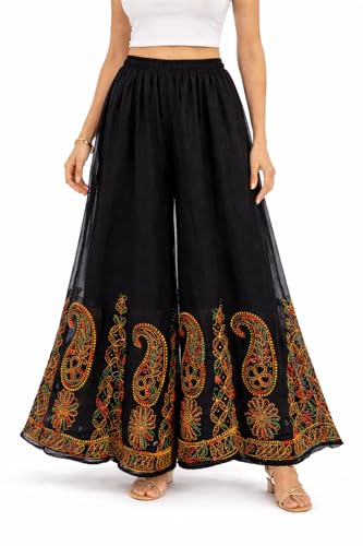 Image of Rani Arts Plazoo Pant Sarara Lucknow Chikankari Multi-Colour Embroidery with Resham Thread Georgette Plazzo for Women & Girls