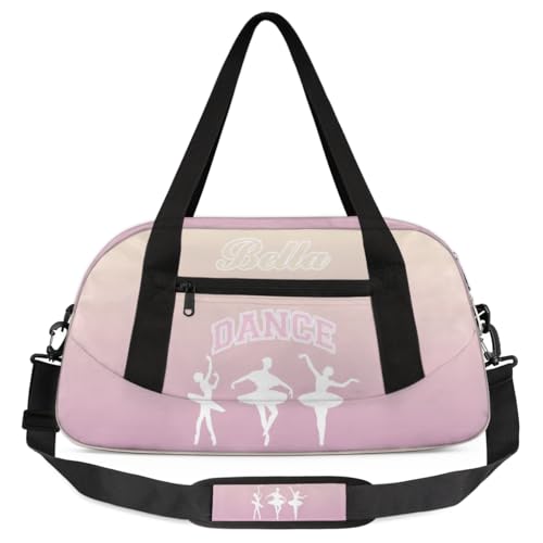 Custom Gym Bag with Name for Women Men, Beige Pink Personalized Sport Dance Gymnastics Duffel Bag Travel Weekender Overnight Bags