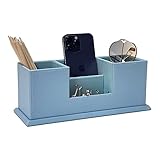 UnionBasic Dual Pen Holder - 4 Compartment Desk Organizer Card/Pen/Pencil/Mobile Phone Office Supplies Holder Collection Desktop Organizer (Blue)