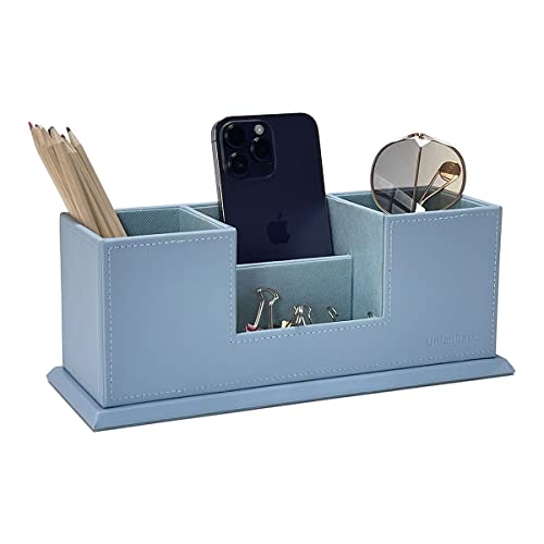 UnionBasic Desk Organizer, Desktop Caddy Leather Multi-compartment Pen Holder Office Stationer Organizer, Blue