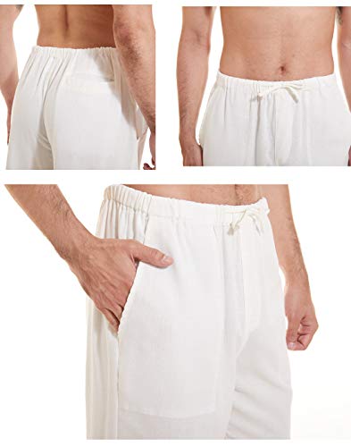 Yukaichen Men's Linen Cotton Yoga Pants Casual Sweatpants Beach Trousers White Xl #TOP3