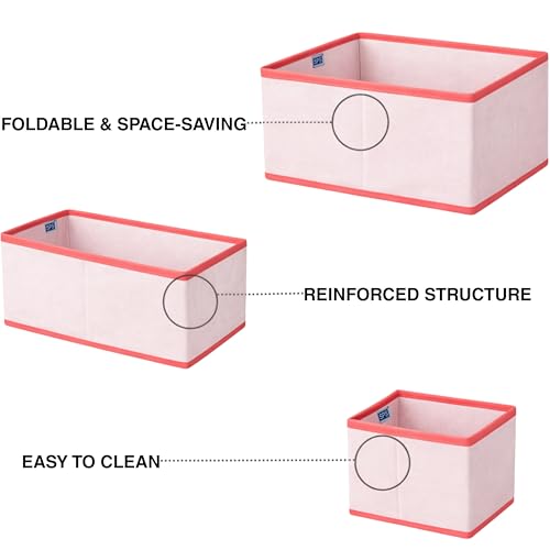 Image of Skrill 8-Piece Foldable Cloth Storage Box Set | Cube Baskets, Bins & Dividers for Closet & Dresser Drawer Organization | Storage for Shirts, Pants, Underwear, Bras, Inners, Socks & More - Pink
