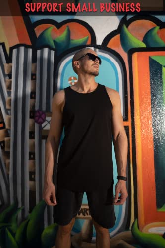 Shirtbanc Drop Cut Long Tank Tops For Men Hipster Curved Hem Dropcut Tanks Black #TOP2