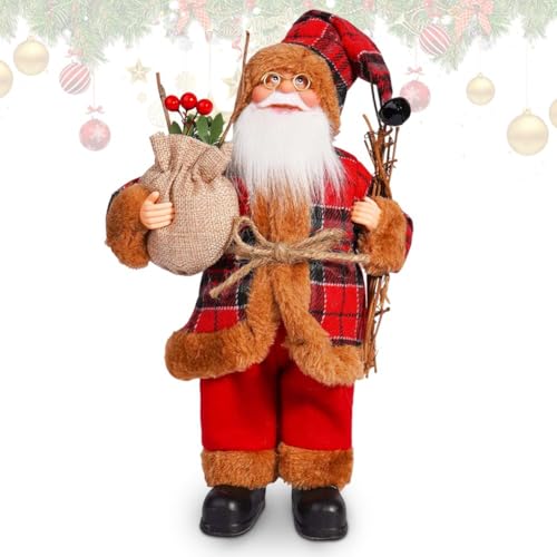 FCXVXCL Muñeca de Papá Noel Figura de pie de Papá Noel con Larga Barba y Bolsa de Regalo Mini Ornamento Muñec para Ventana Chimenea Decoración Navidad Regalo 30 CM