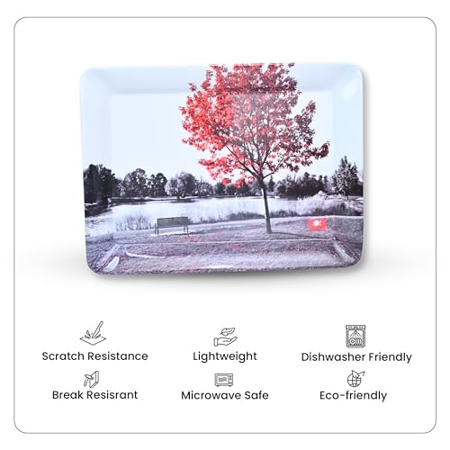 Image of Printed Rectangular Melamine Serving Tray| Tray for Serving Tea, Coffee, Snacks | Break Resistant| Double Laminated | Multi-use | Easy to Clean| | Tray Set of 3 (Small, Medium, Large)(Cherry Blossom)