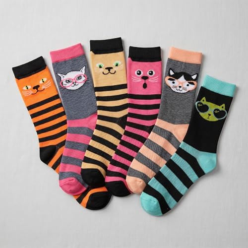 Image of Tipi Toe Women's 6-Pack Funky Crew Socks | Colorful Fun Patterned Novelty Dress Socks, Sizes 9-13