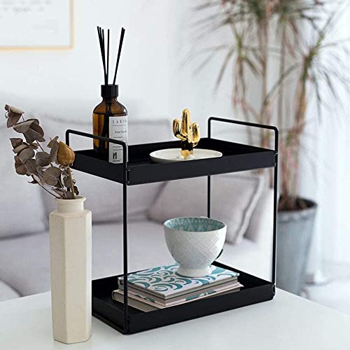 Image of CHHAAP Metal Heavy 2-Tier Bathroom Countertop Organizer Decorative Vanity Cosmetic & Makeup Storage Kitchen Spice Rack Standing Shelf Storage Shelf Organizer Black (Pack of 1) (NHSP)